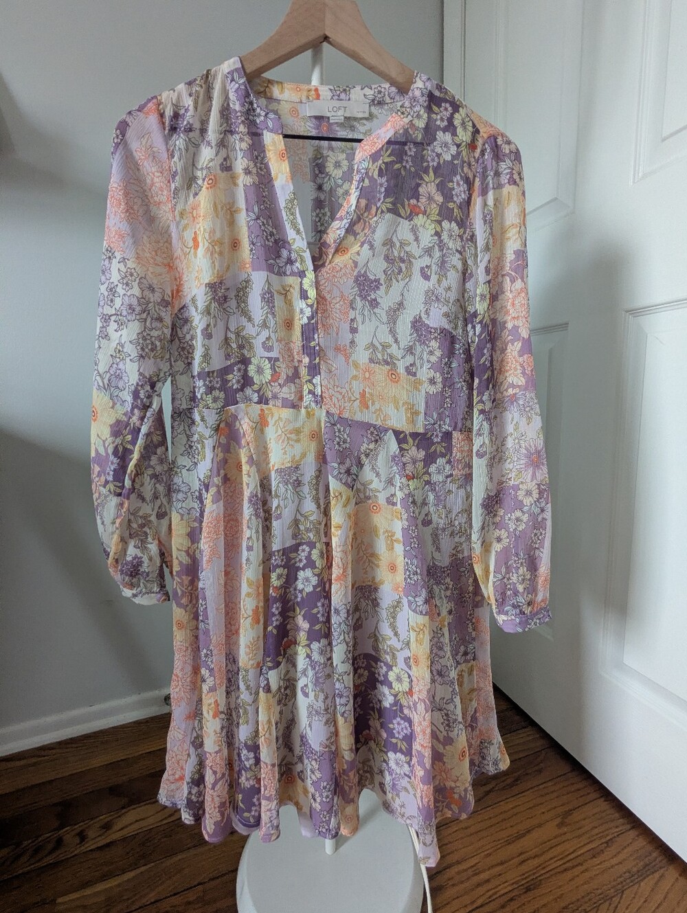 LOFT Lavender and Peach Floral Midi Dress